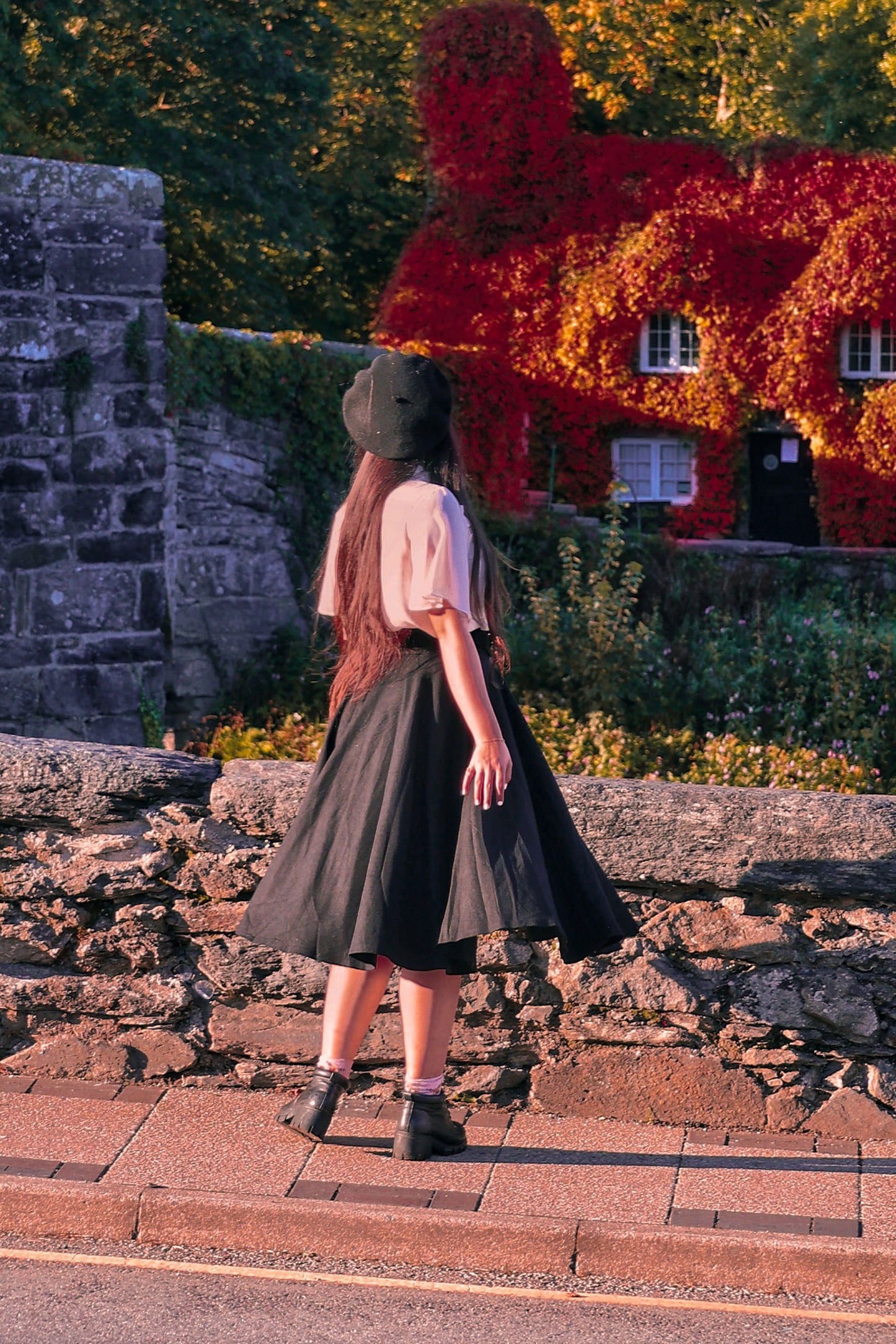 Hight waisted A line wool circle skirt for winter 315601