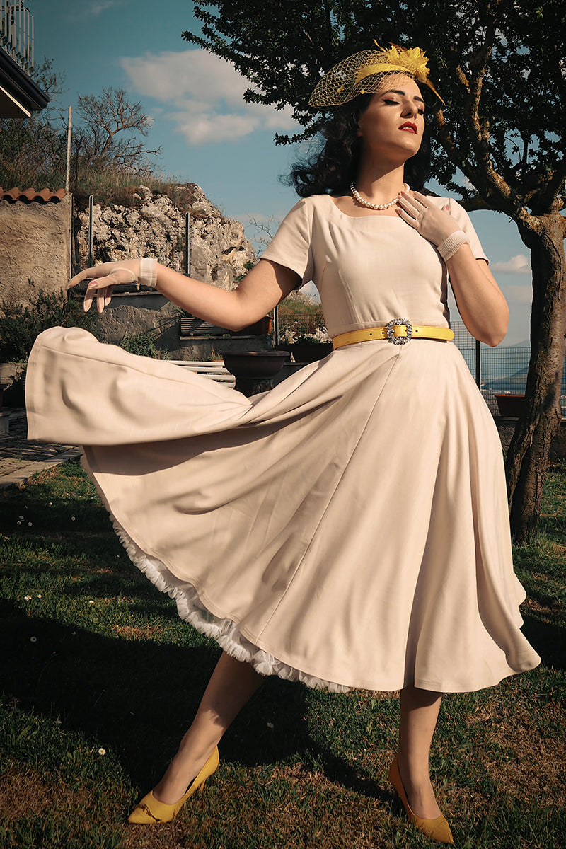 Women's Beige Swing Summer Retro Midi Dress 3573 Xiaolizi Women's Beige Swing Summer Retro Midi Dress 3573 Xiaolizi