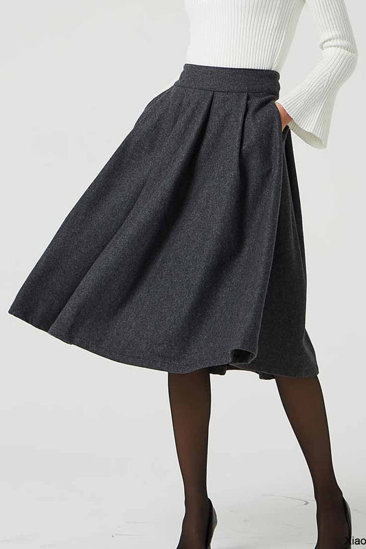 knee length dark gray winter wool skirt 2047#