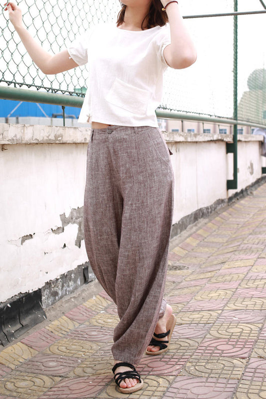 Dusty Mauve Ankle Length Linen Cotton Tapered Pants 2169