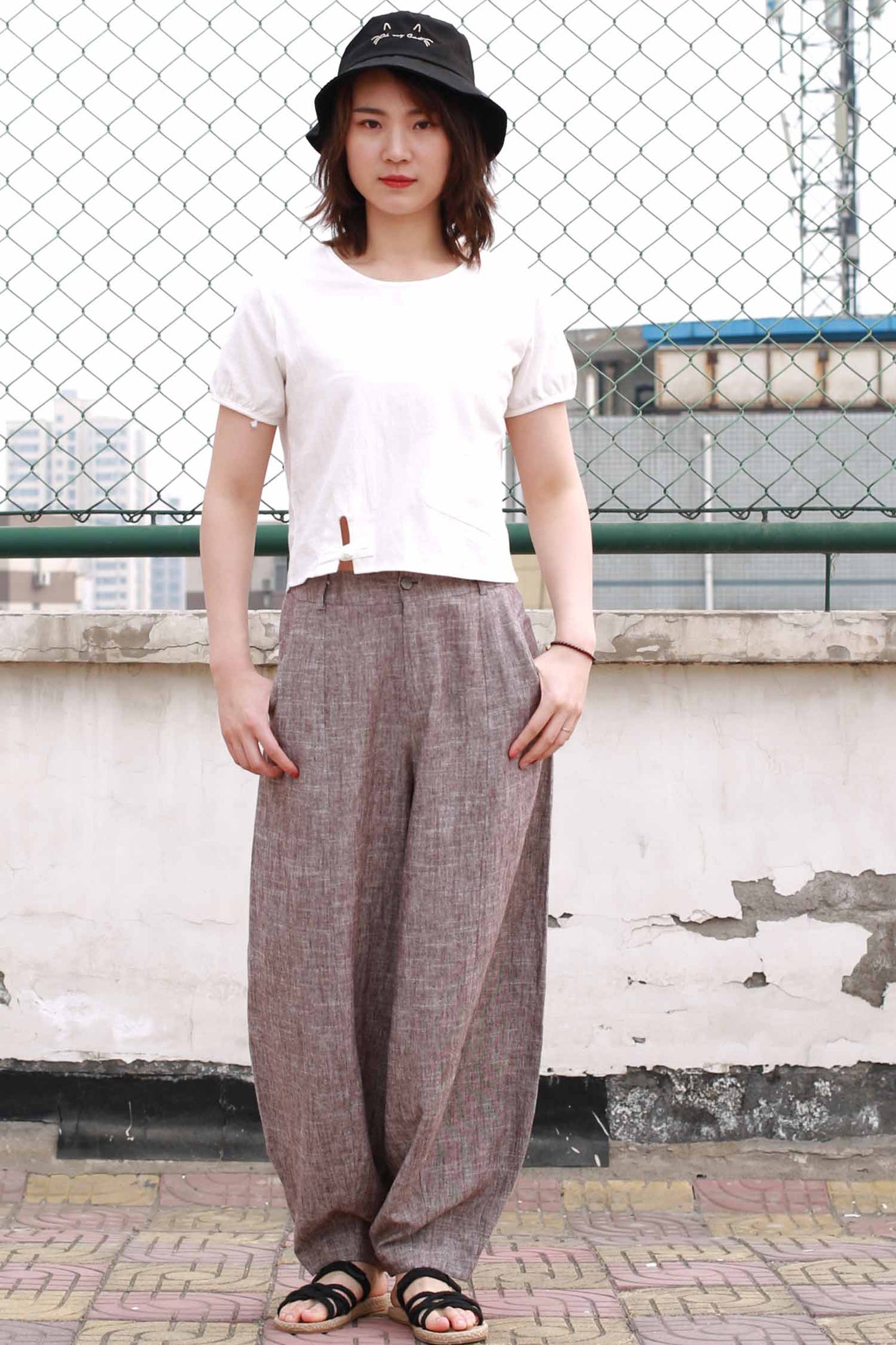 Dusty Mauve Ankle Length Linen Cotton Tapered Pants 2169