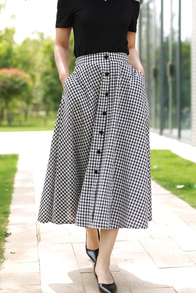 plaid button front skirt, high waisted skirt 2195# – Xiaolizi