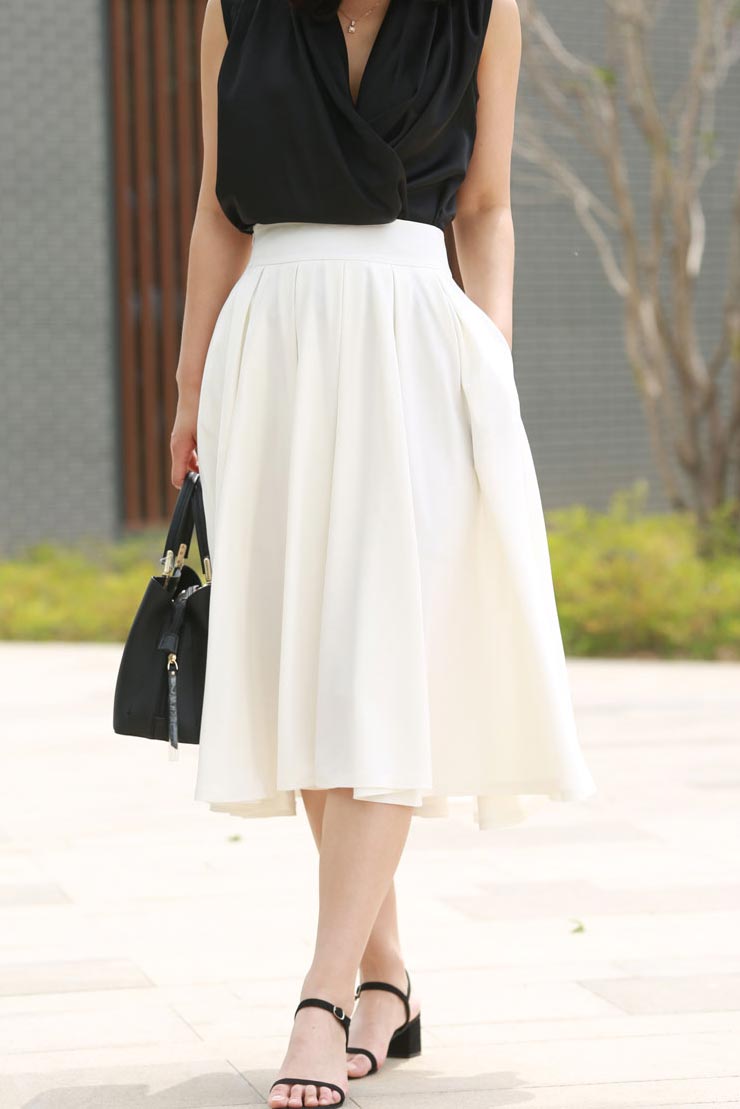 white flare midi skirt 2197# – Xiaolizi - Main Image
