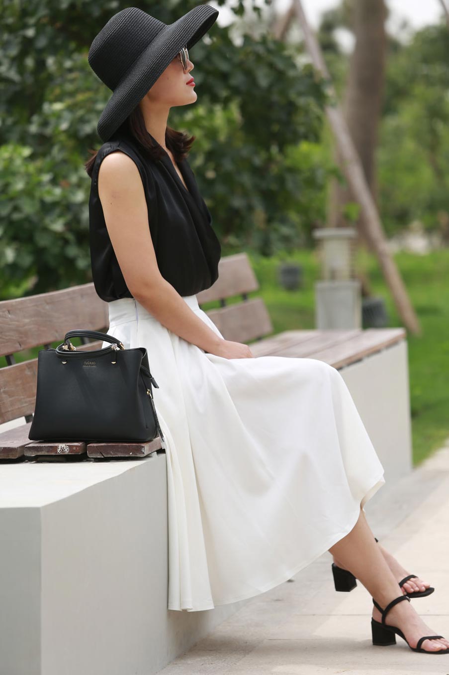 white flare midi skirt 2197#