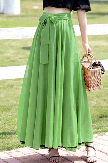Green Chiffon Circle Skirt - Reversible Big Swing with Elastic Waist 2940