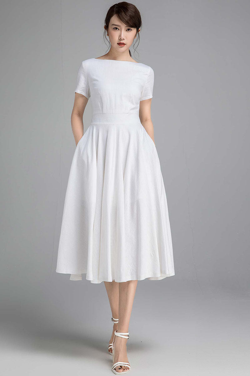 Swing fit and flare dress in white 2340# Xiaolizi Swing fit and flare dress in white 2340# Xiaolizi