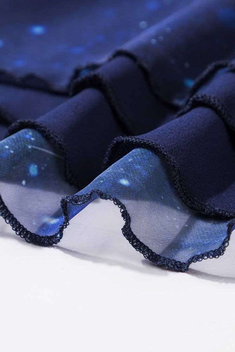 Summer Women Blue Starry Sky Swing Chiffon Midi Dress 2353#