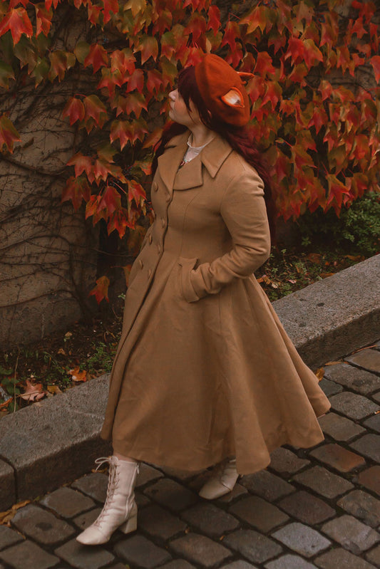 Camel Wool A-Line Coat - Double Breasted Fit & Flare 2468