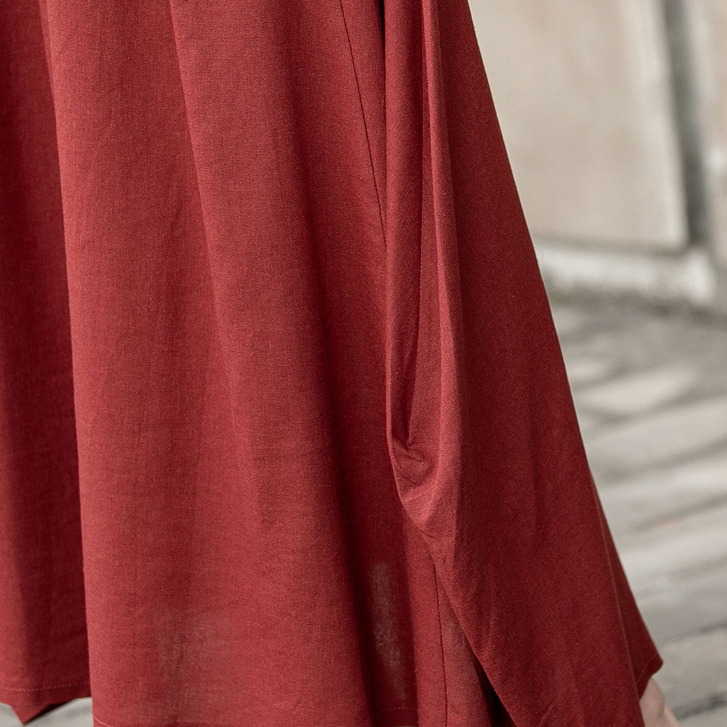 Handmade Linen Maxi Skirt – Red Asymmetrical Long Skirt for Women | Xiaolizi 2595