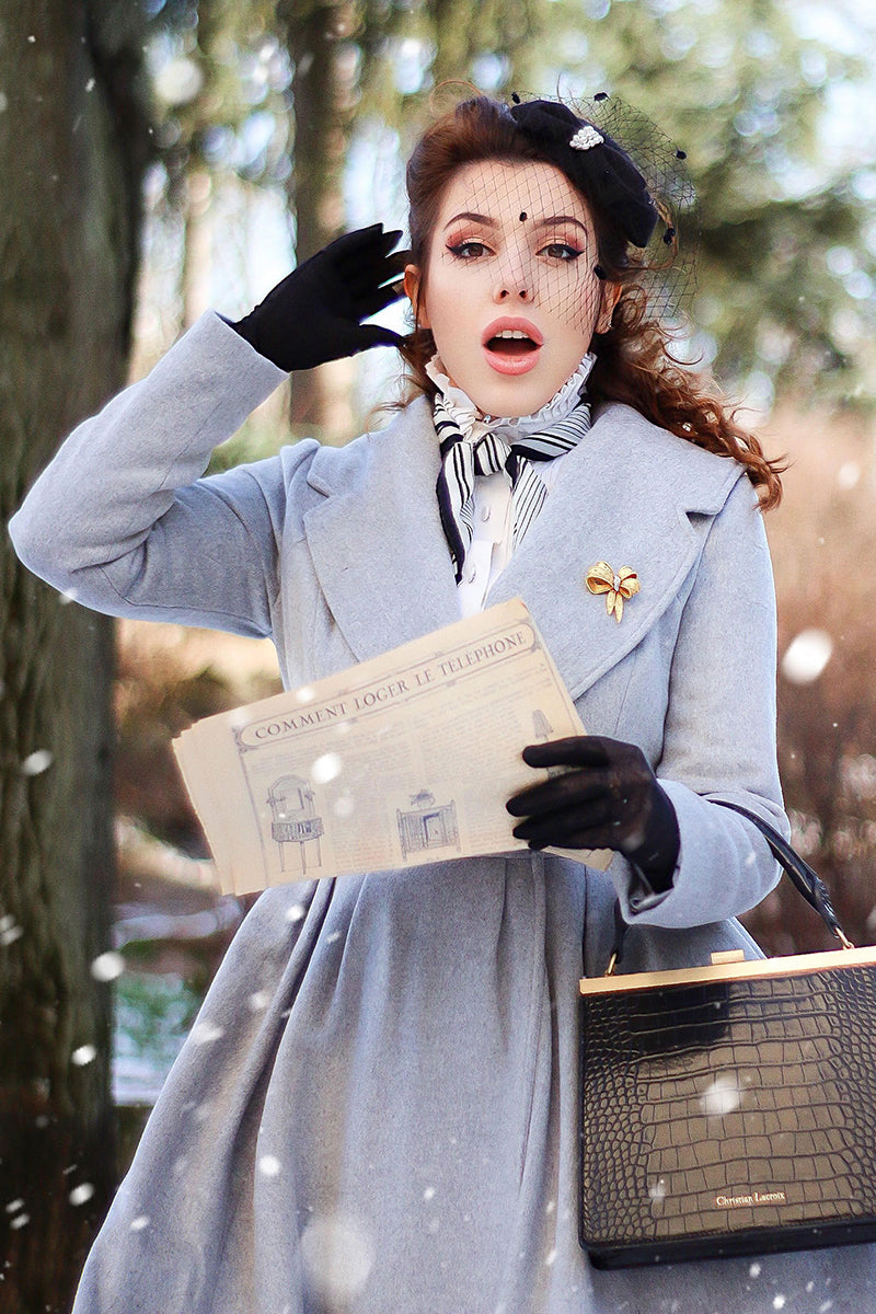 Handmade Light Gray Wool Coat – Vintage Fit & Flare Double-Breasted Princess Coat | Xiaolizi 2700