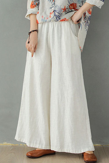 White Women Causal Palalzzo Linen Pants 2866