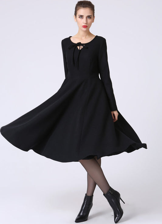 Long Sleeves Black Winter Party Dress 1055
