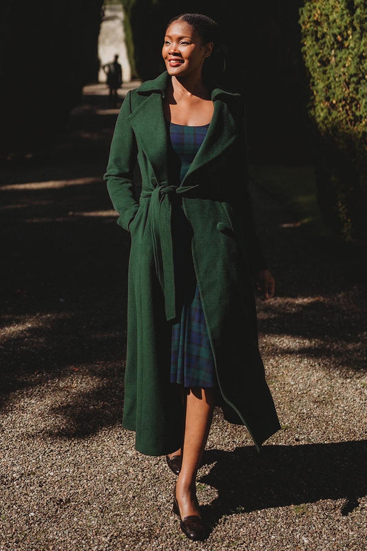 Handmade Green Wool Coat – Long Double-Breasted Winter Overcoat with Belt | Xiaolizi 3912