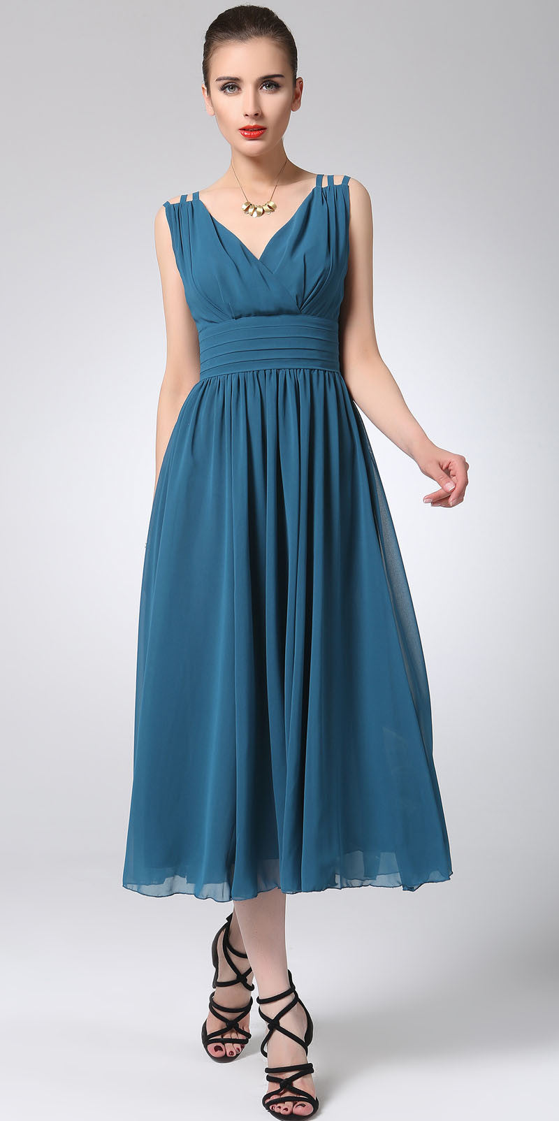 Blue chiffon dress maxi dress women long dress prom dress 1213# Xiaolizi Blue chiffon dress maxi dress women long dress prom dress 1213# Xiaolizi