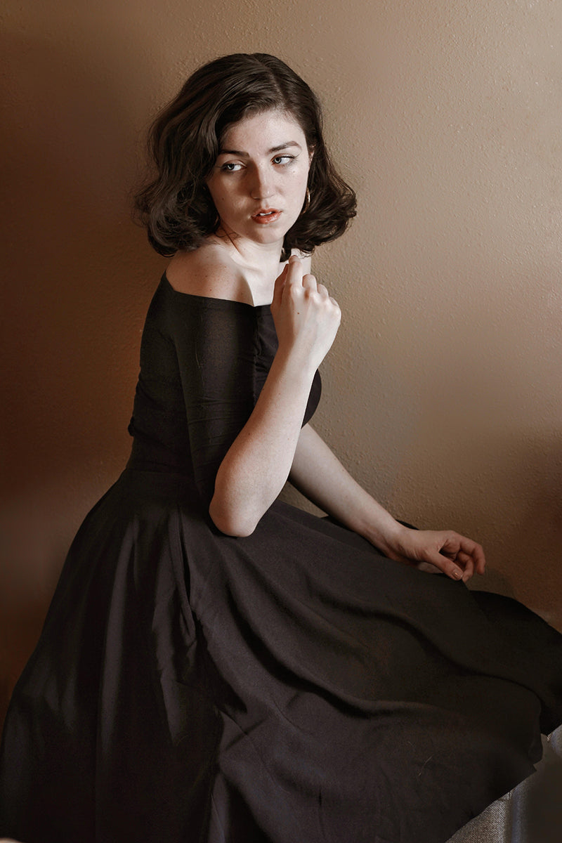 Black Cotton Midi Skirt - High Waist Retro Linen Circle Skater | Xiaolizi 3509