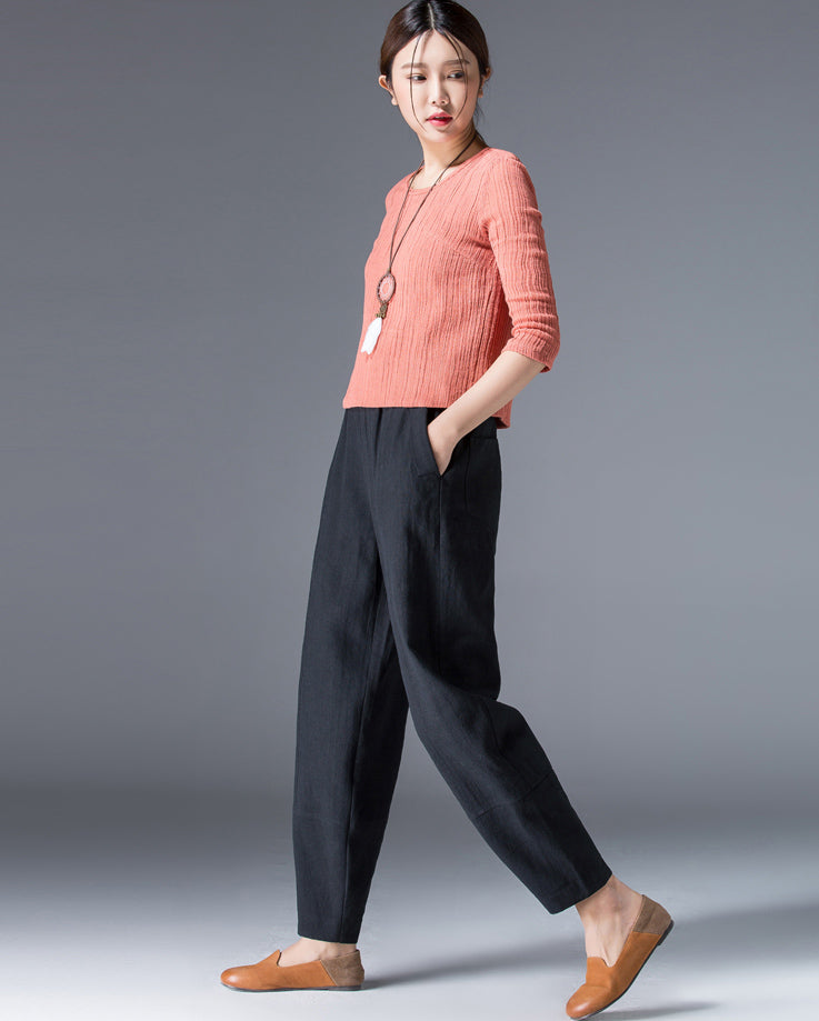 Women's Linen Ankle Pants Capris tapered trousers 2504