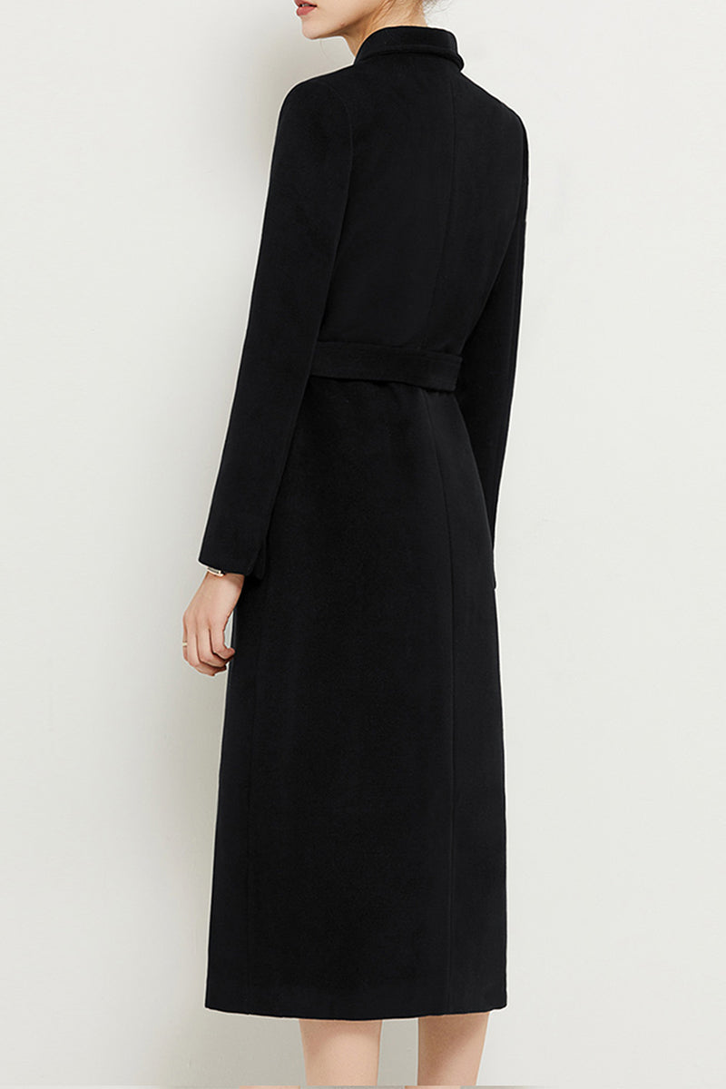 Handmade Black Wool Coat – Elegant Long Belted Winter Overcoat for Women | Xiaolizi 3954