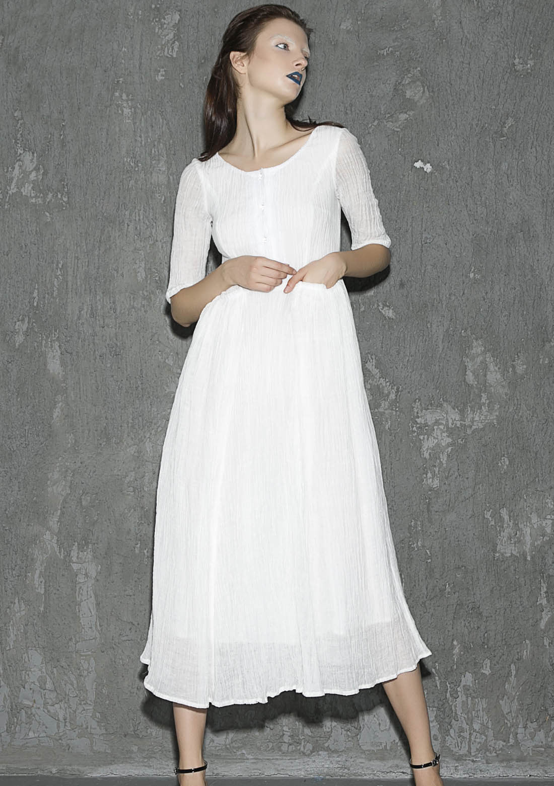 Women’s white linen dress / high quality Designer dress / Limited edition / Prom dress