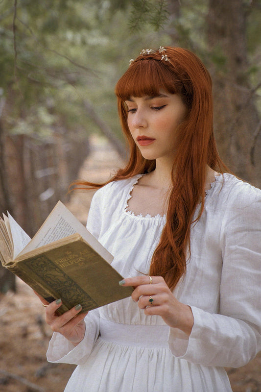 Summer White Cottagecore Linen Midi dress 3448#