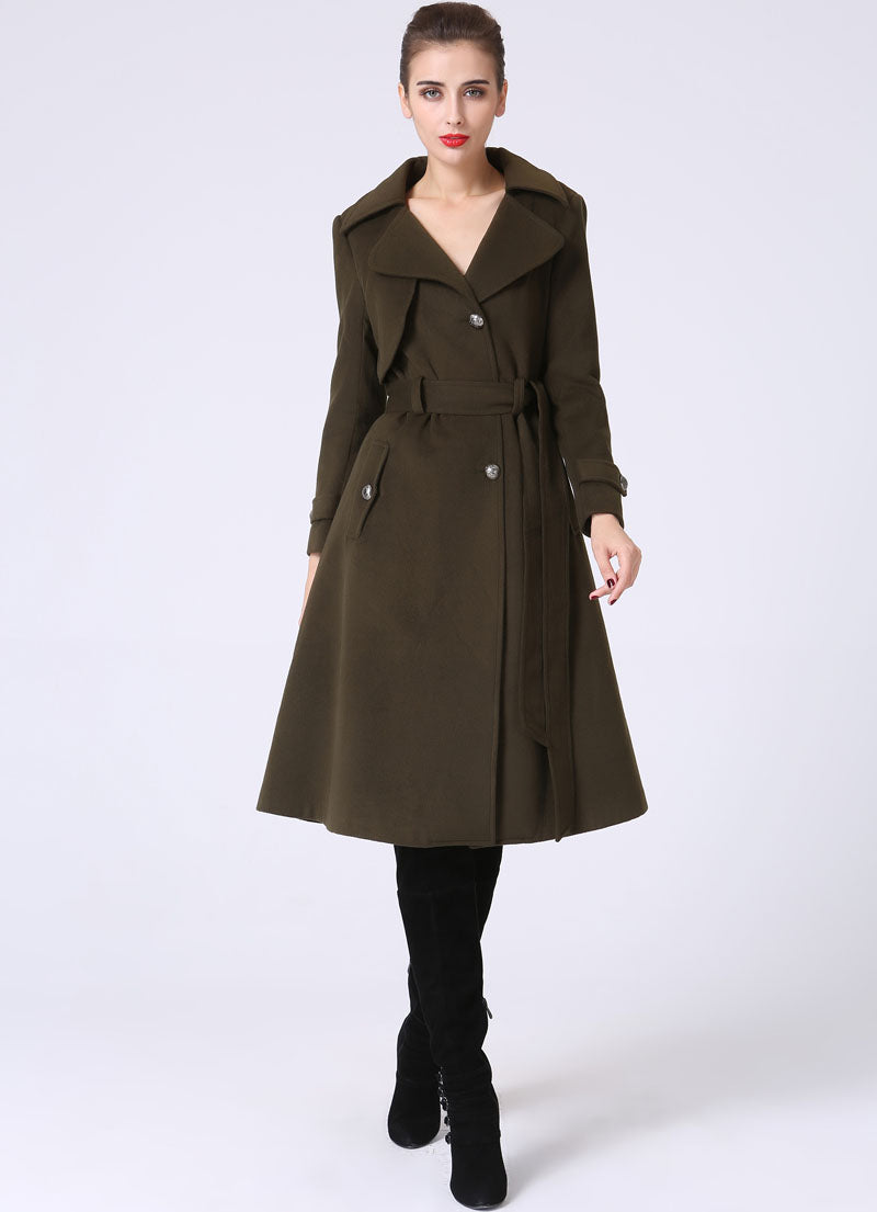 Handmade Wool Coat – Vintage Inspired Belted Trench Winter Overcoat 1122