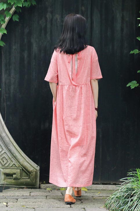 crew set head vintage linen long dress with loose waist CYM351