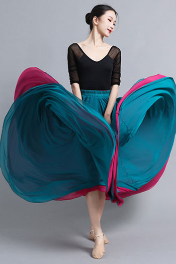 Yellow Chiffon Reversible Maxi Skirt - Big Swing, High Waist 2936