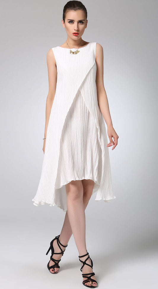 White linen dress mini cute dress (1230)