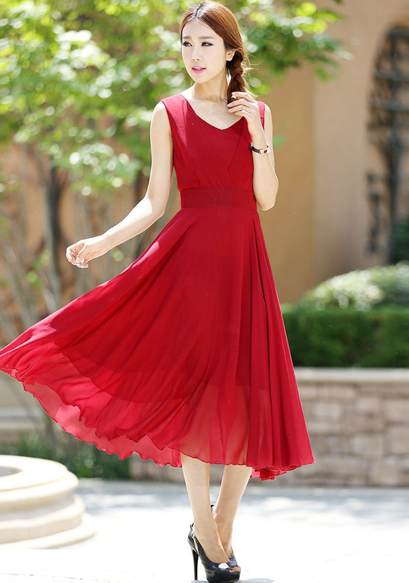 Maxi dress women chiffon long dress in Red wine (1005) Xiaolizi Maxi dress women chiffon long dress in Red wine (1005) Xiaolizi