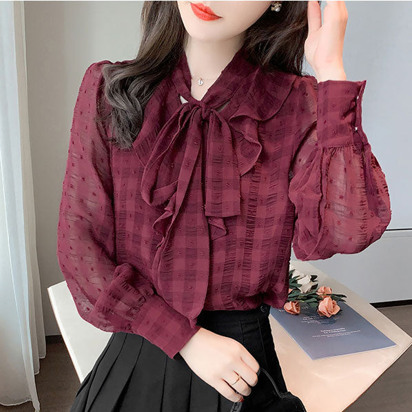 Beige Long Sleeve Chiffon Shirt 3034