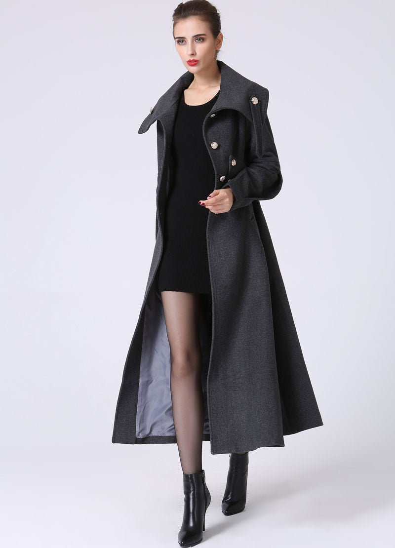 Gray Military swing wool coat for winter 1063#