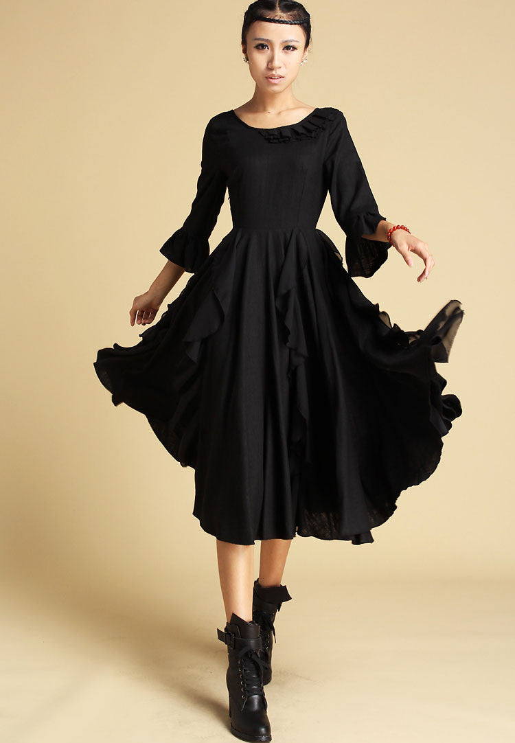 flowy linen dress Black Linen Dress