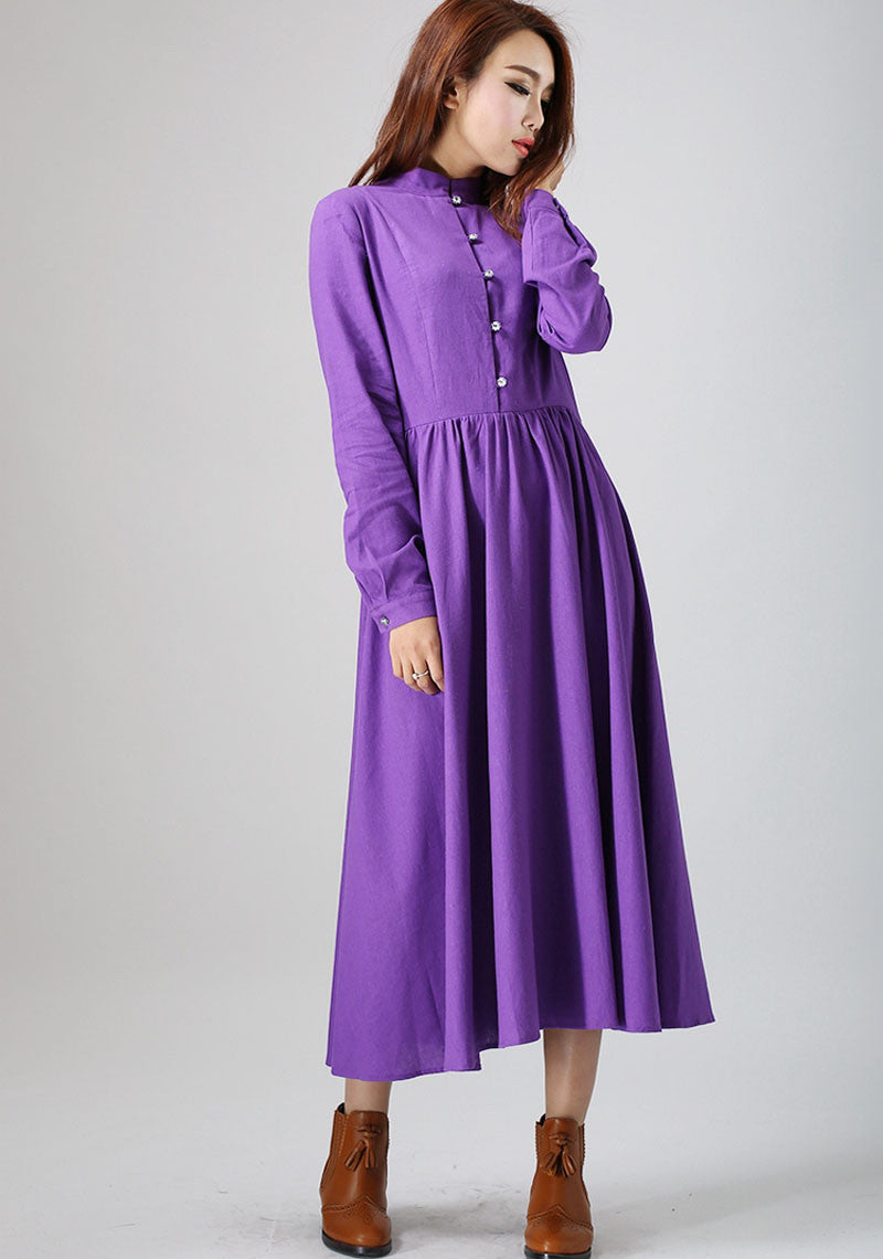 purple dress woman maxi dress long linen dress custom made long sleeve purple dress woman maxi dress long linen dress custom made long sleeve