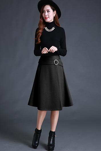 Brown Wool A-Line Skirt - Natural Waist, Irregular Hem S023