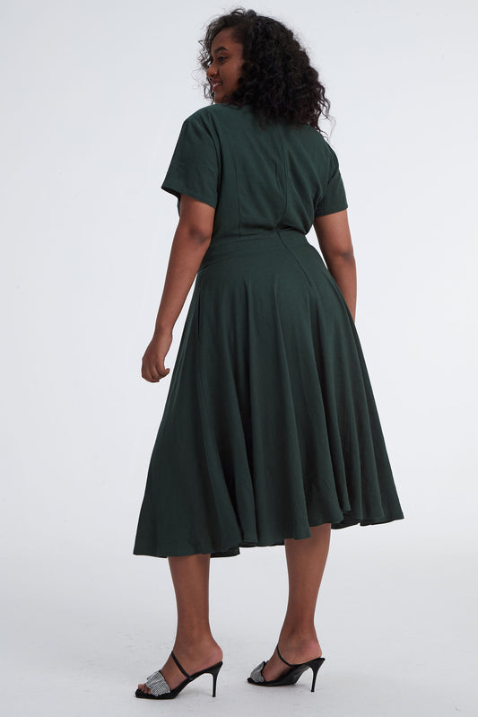 Plus size 1950's Swing Linen Midi Dress 3399#