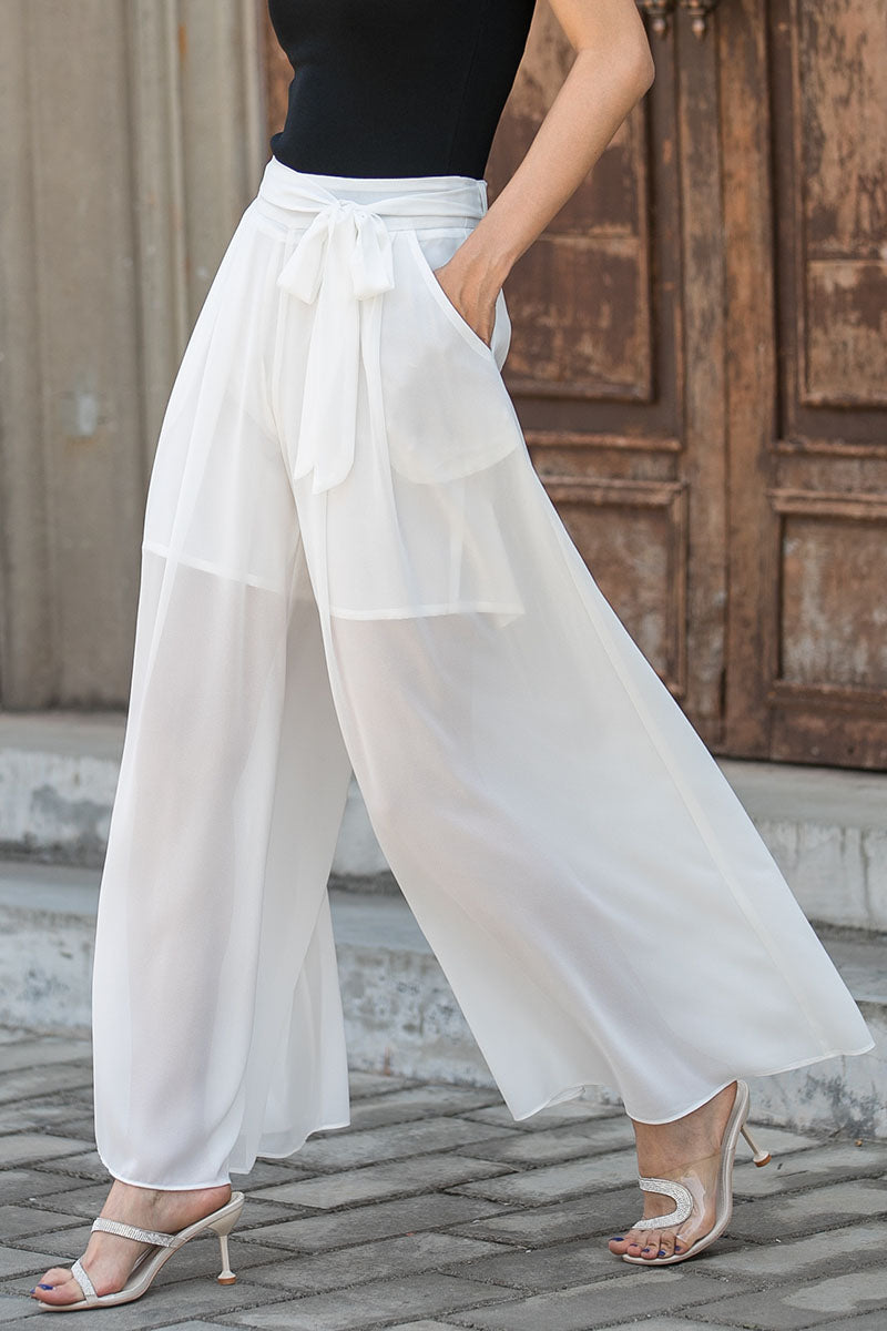 chiffon wide leg dress pants Pleated Chiffon Wide Leg Pants (Women)