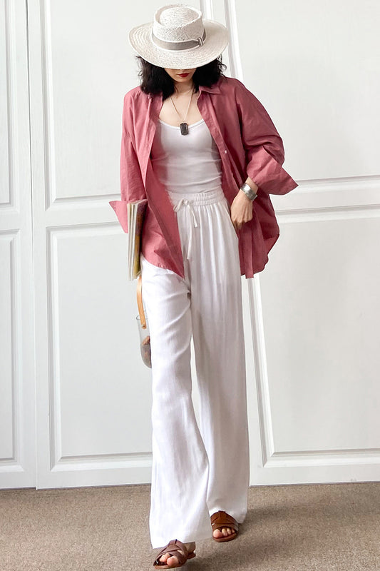Elastic Waist Women Cotton Linen Casual Pants 3497