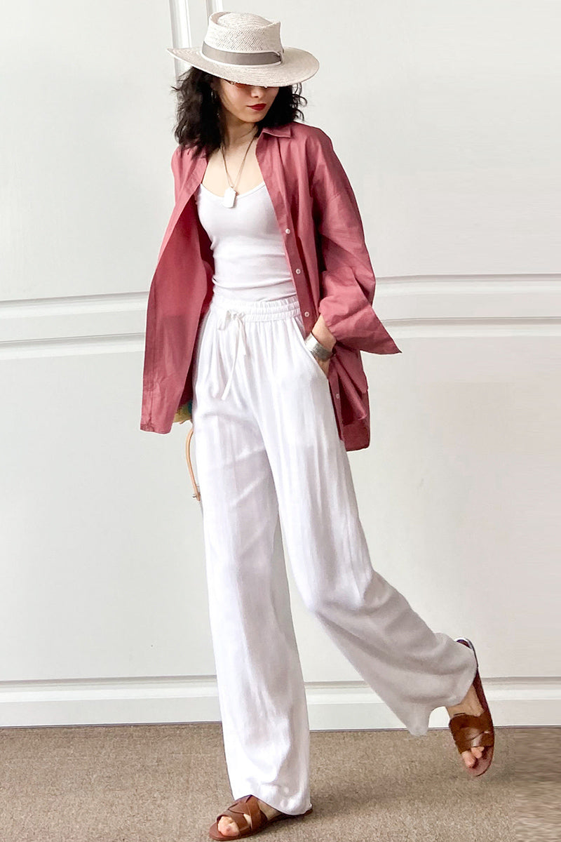 Elastic Waist Women Cotton Linen Casual Pants 3497