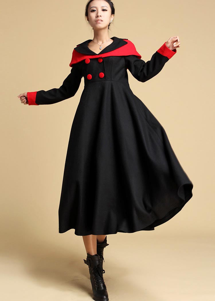 Black wool dress - women maxi wool dress - long winter dress 322# Black wool dress - women maxi wool dress - long winter dress 322#