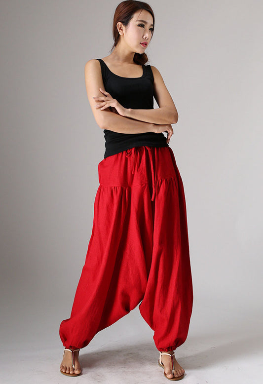 Red maxi linen pants 982