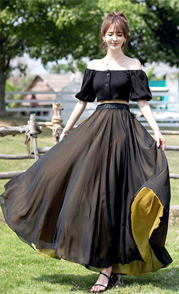 Yellow Chiffon Circle Skirt - Reversible Big Swing 2939