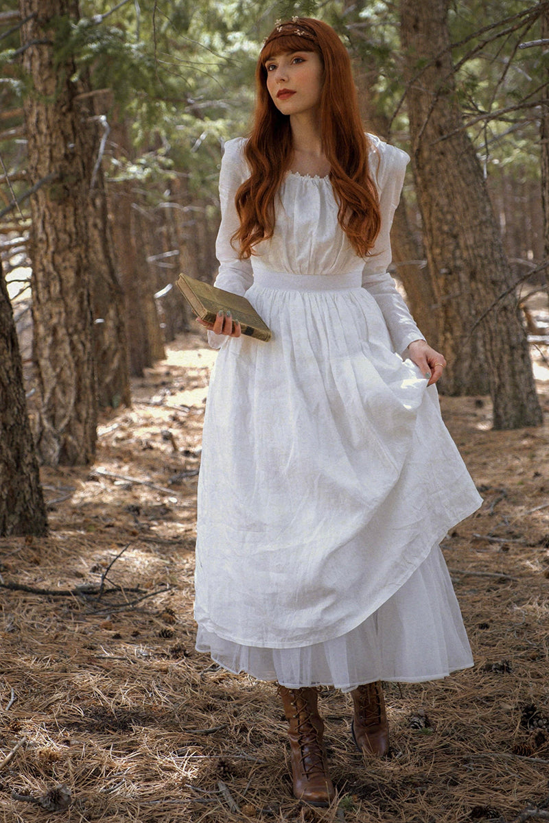 Summer White Cottagecore Linen Midi dress 3448# Xiaolizi Summer White Cottagecore Linen Midi dress 3448# Xiaolizi