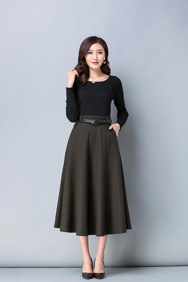autumn commuter mid calf high waist skirt S010#
