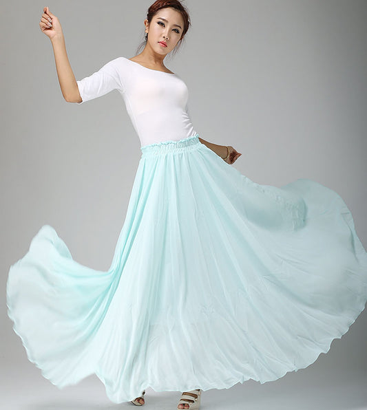 Swing long pleated chiffon skirt 0661#