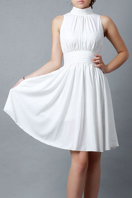 Elegant White Chiffon Dress – Sleeveless Flowing Short Dress 193