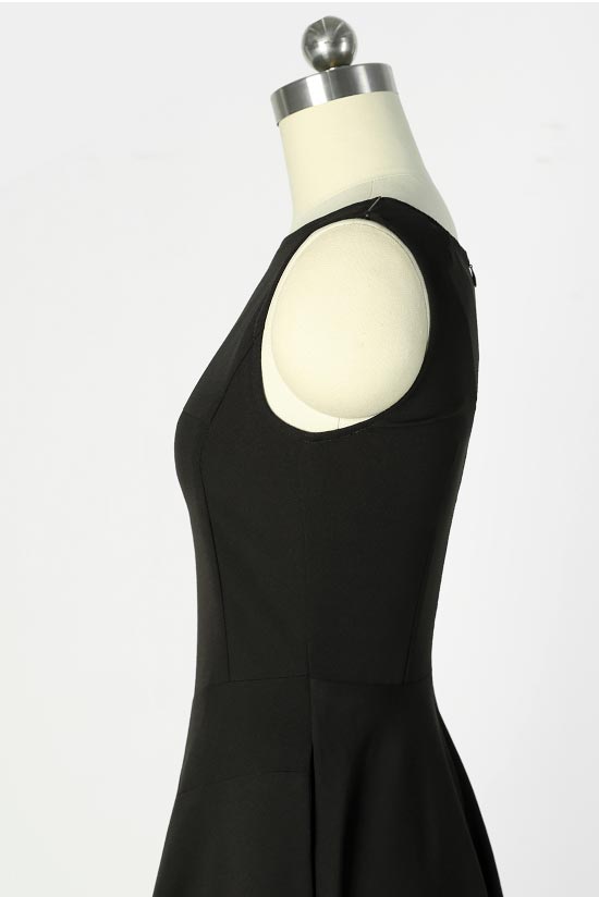 Black Linen Midi Dress - Sleeveless Retro High Waist 190208