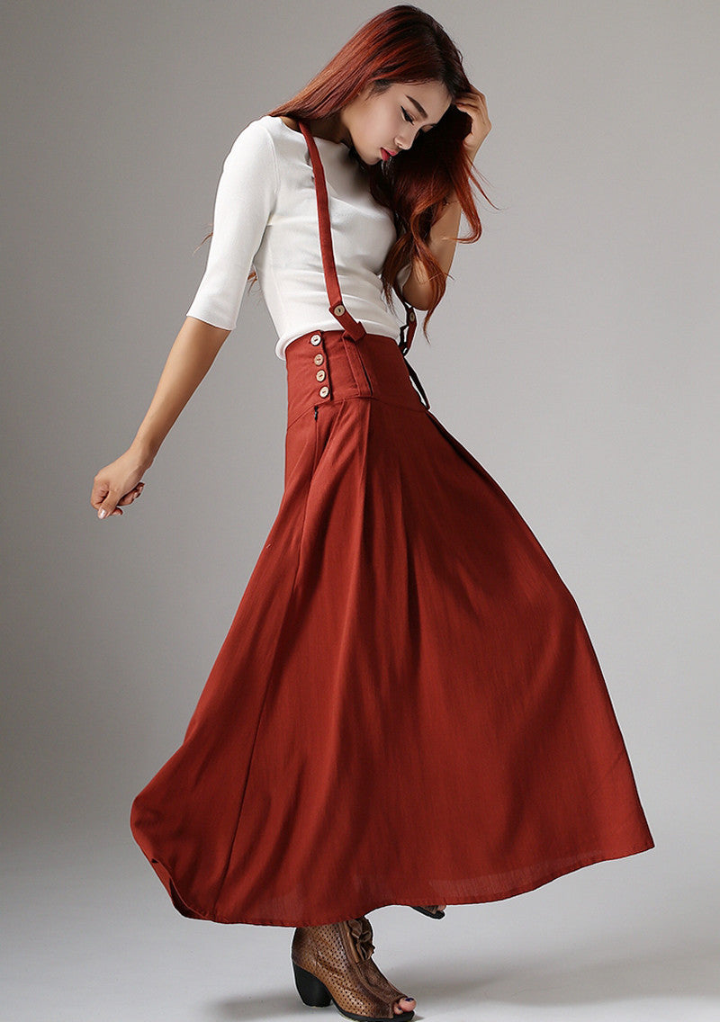 Dark red skirt linen skirt maxi women skirt 1035#