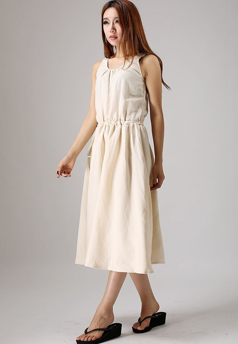 Women's sleeveless maxi linen dress 0879#