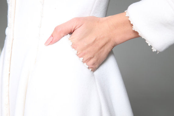 Elegant White Wool Coat – Handmade Vintage Bridal Winter Overcoat | Xiaolizi 1418