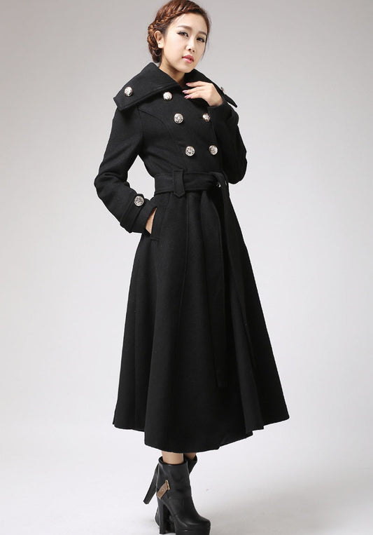 Black coat Cashmere coat Long coat Military Coat 709#