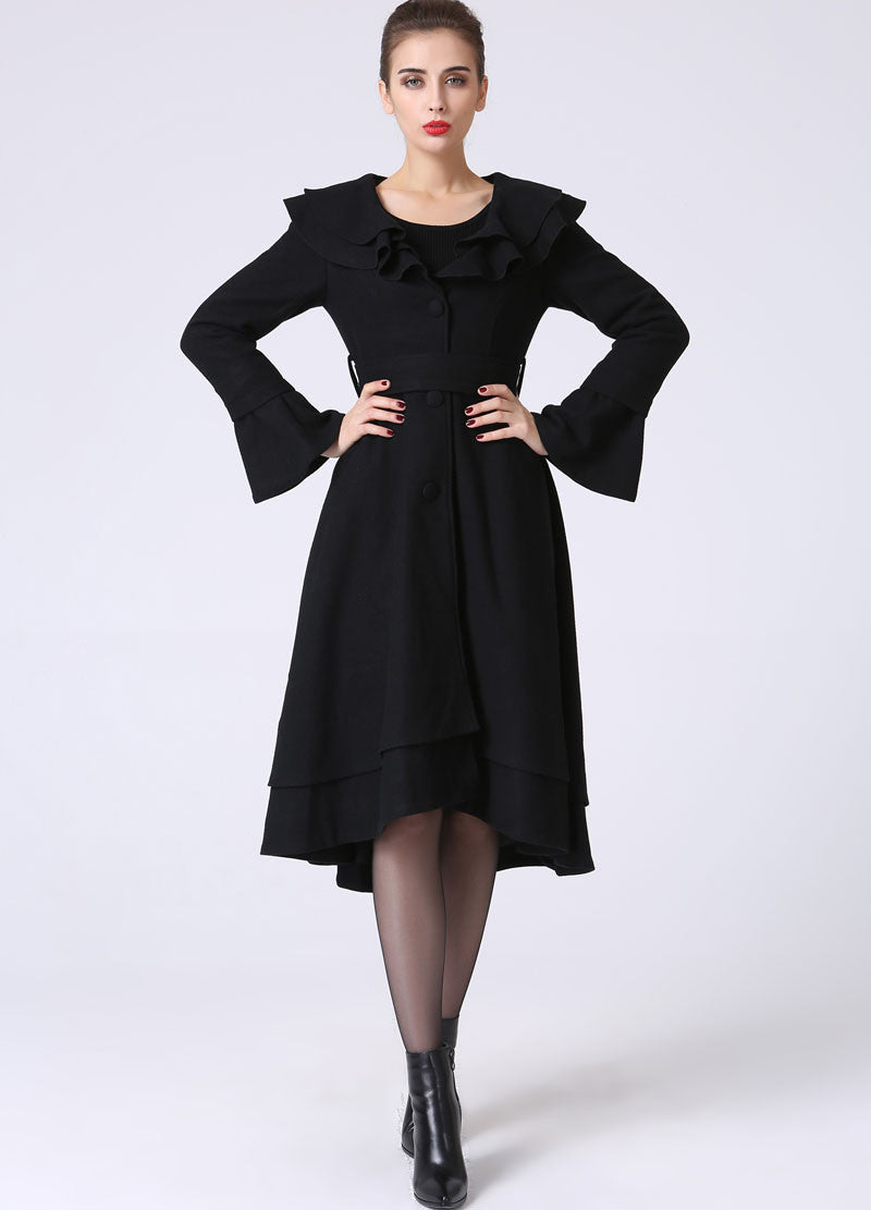 Black Wool Dress Coat Elegant Feminine Winter Style | Xiaolizi Black / XL Black Wool Dress Coat Elegant Feminine Winter Style | Xiaolizi Black / XL
